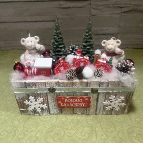 Adventi asztaldísz macikkal és vonattal